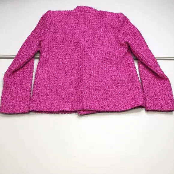 L'AGENCE Hot Pink Tweed Double-Breasted Blazer with Orange Trim - Picture 13 of 13